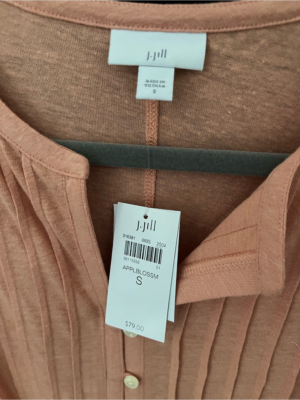 J. Jill Ribbed Button-Front Top in Apple Blossom